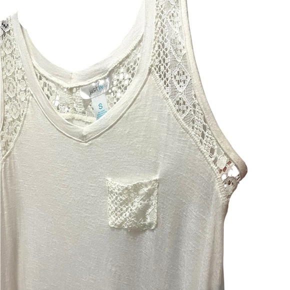 just be Tops - Just Be- White Lace Pocket Tank Top Sleeveless Tee
